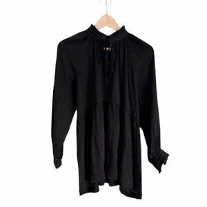 HATCH Pleated Long Sleeve Tie Neck Black Maternity Top - Like New, Small/Medium
